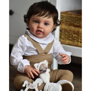 🆕24inch Soft Cloth Body Newborn Baby Poseable Limbs Reborn Baby with Curly Hair